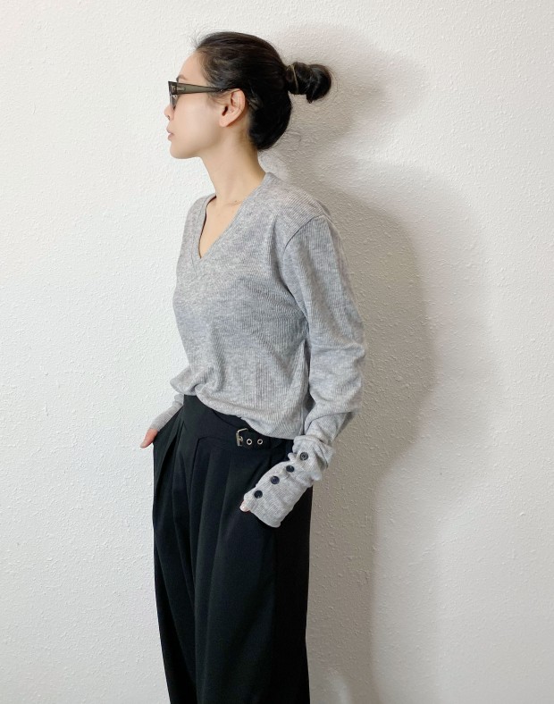 Grey Extra Long Sleeve Ribbed Top #250323